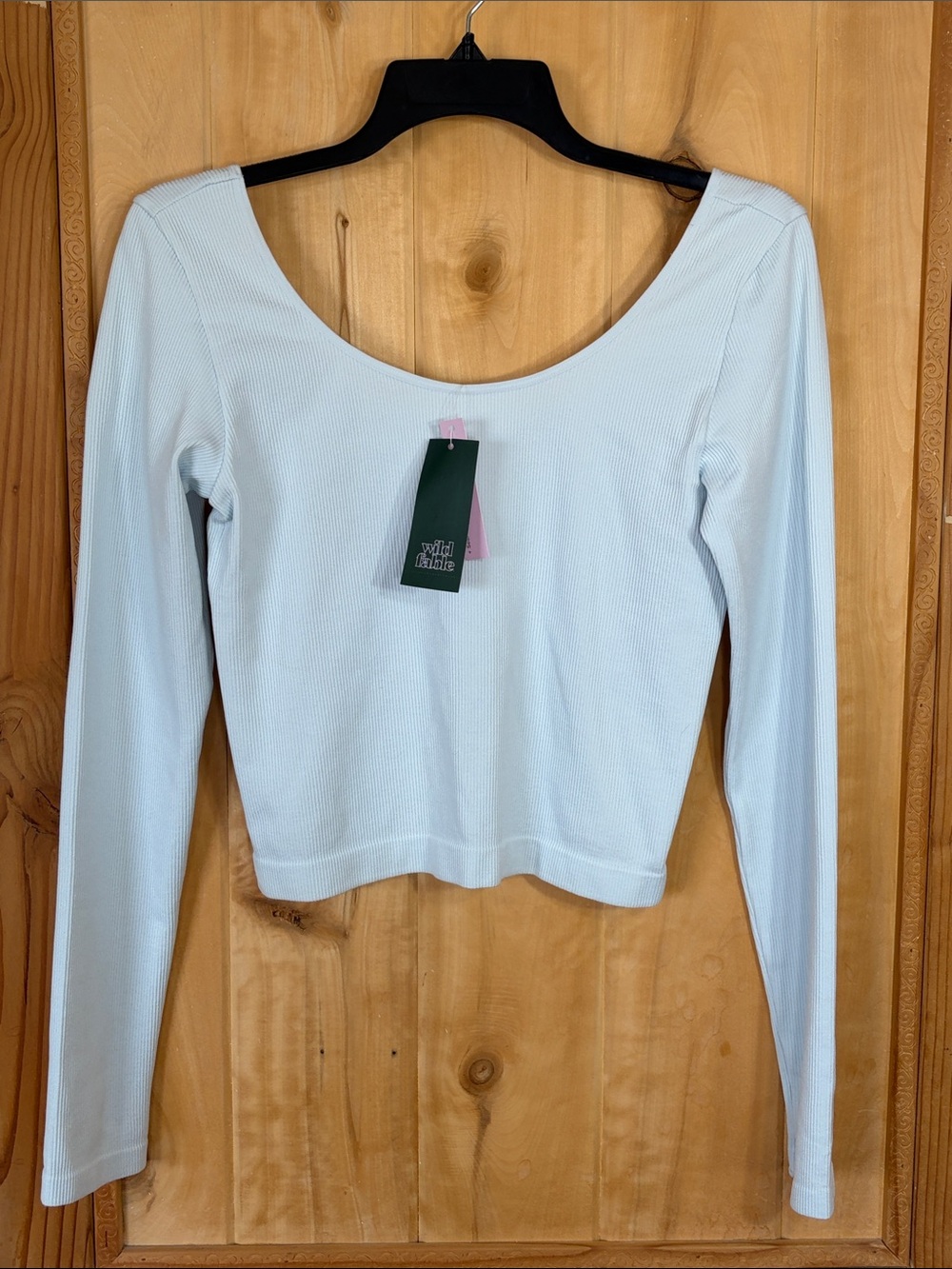 Wild Fable Women’s Pale Blue Cropped Long Sleeve Scoop Neck Top
